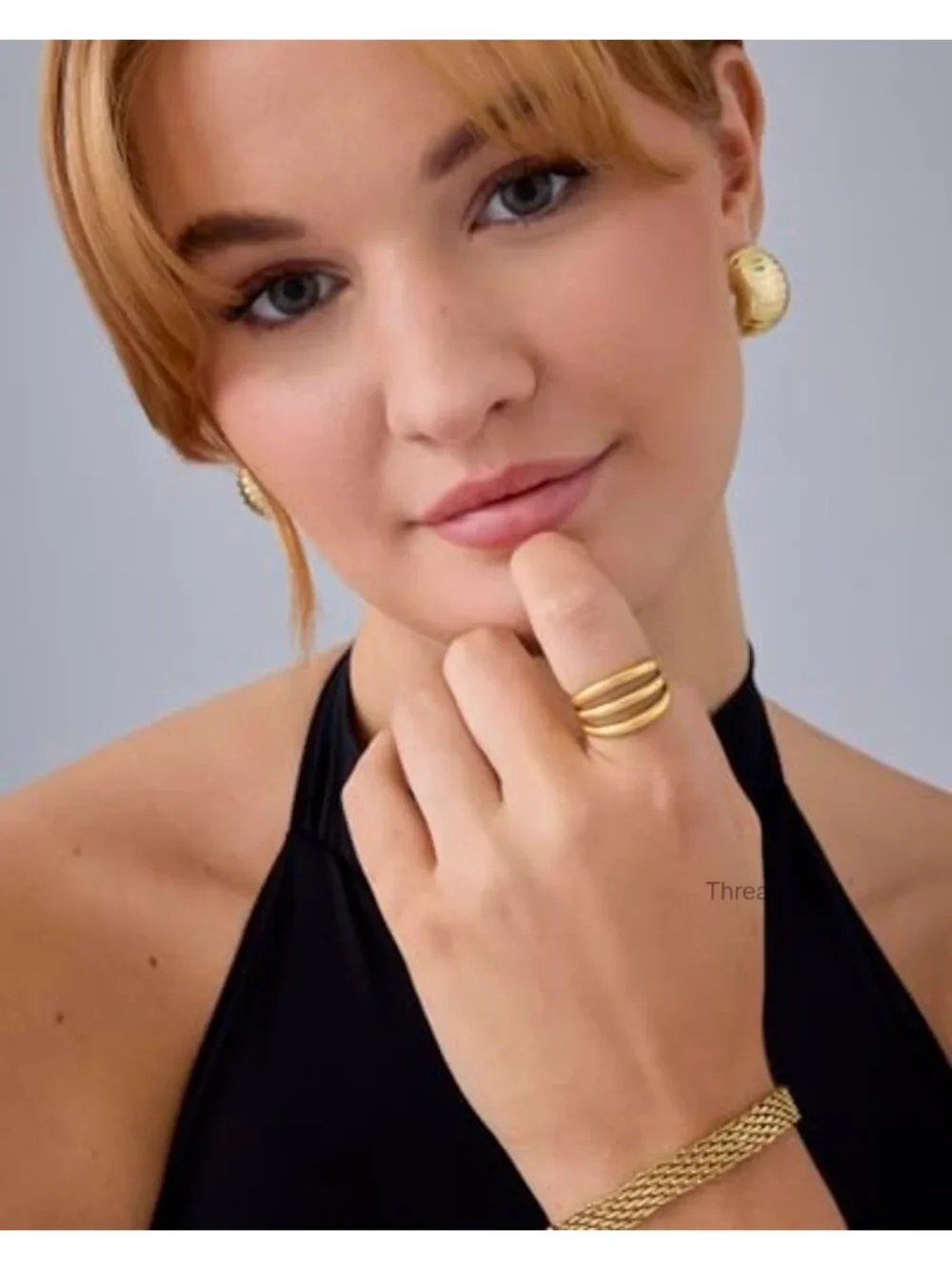 14K Gold Plated Chunky Curved Triple Stackable Ring - Stainless Steel